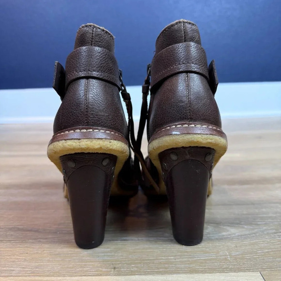 Schuler & Sons Anthropologie Brown Leather Studded Heeled Ankle Boots, Sz 7 - Picture 6 of 7